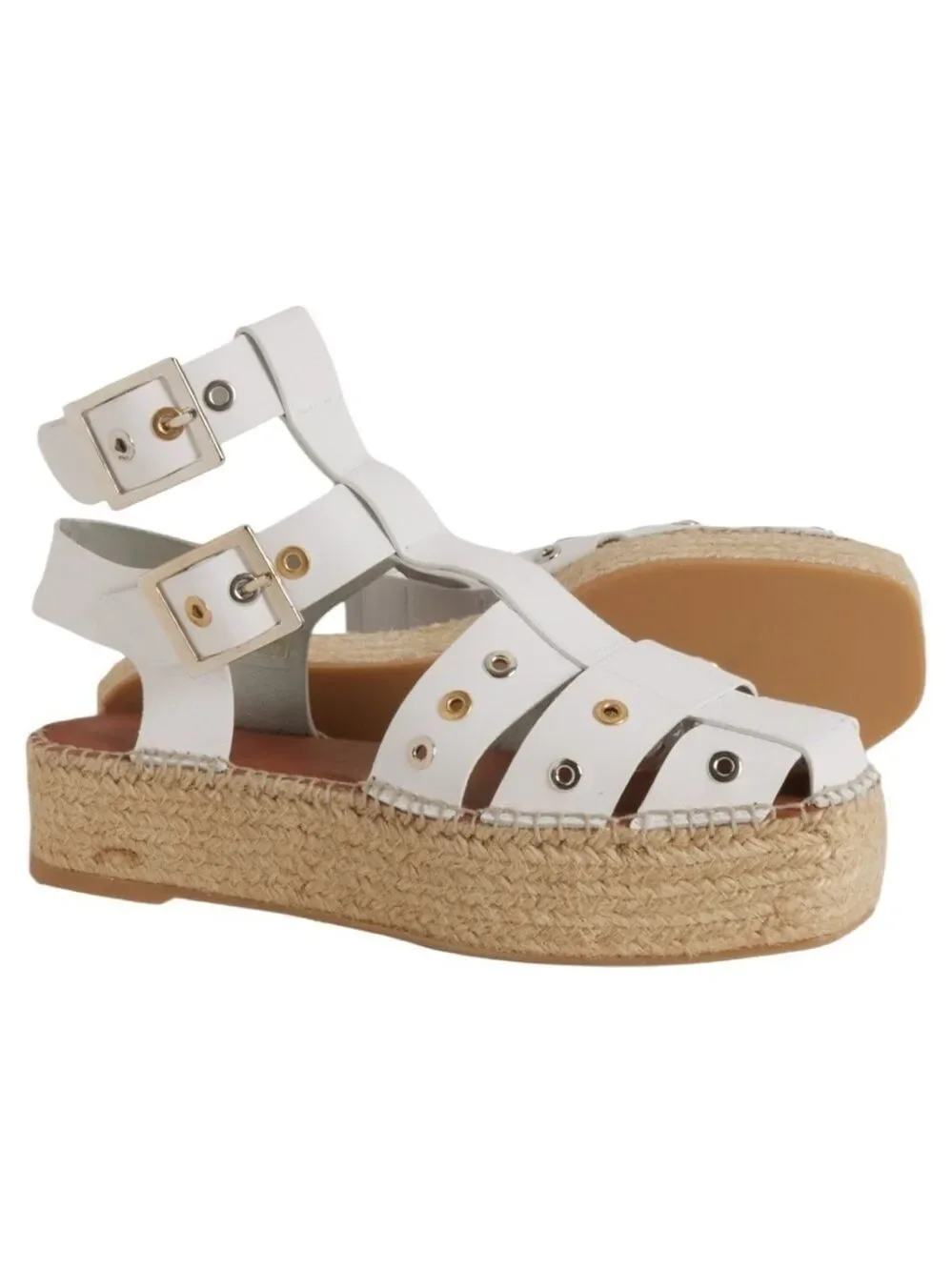 Free People Gable Glad Espadrille Gladiator Sandals White Leather Size 36, US 6